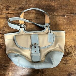 Coach handbag, tan and light blue, original